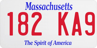 MA license plate 182KA9