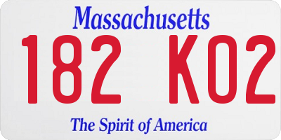 MA license plate 182KO2