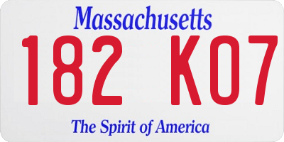 MA license plate 182KO7