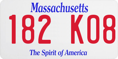 MA license plate 182KO8