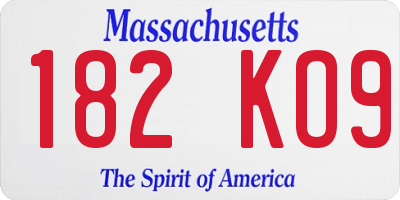 MA license plate 182KO9