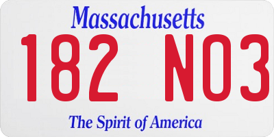 MA license plate 182NO3