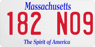 MA license plate 182NO9