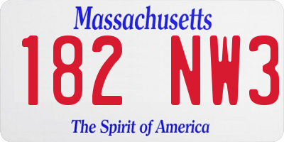 MA license plate 182NW3