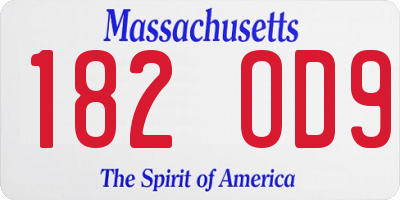 MA license plate 182OD9