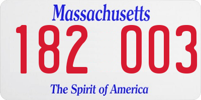 MA license plate 182OO3