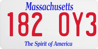 MA license plate 182OY3