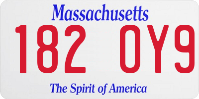 MA license plate 182OY9