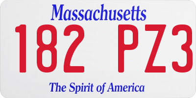 MA license plate 182PZ3