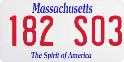 MA license plate 182SO3
