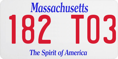 MA license plate 182TO3