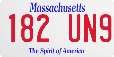 MA license plate 182UN9
