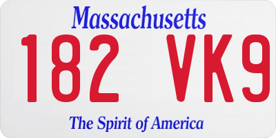 MA license plate 182VK9