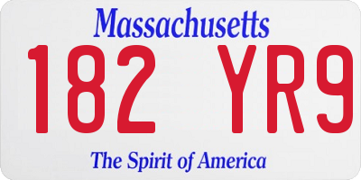 MA license plate 182YR9