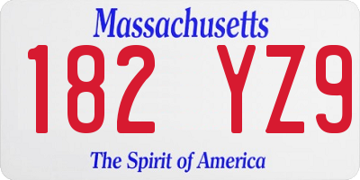 MA license plate 182YZ9