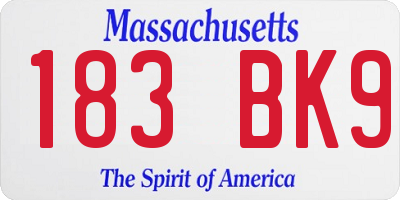 MA license plate 183BK9