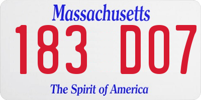 MA license plate 183DO7