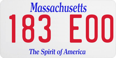 MA license plate 183EO0
