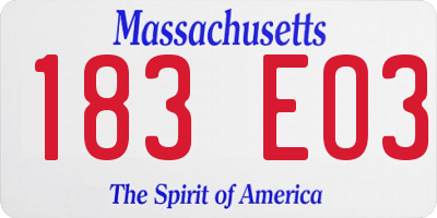 MA license plate 183EO3