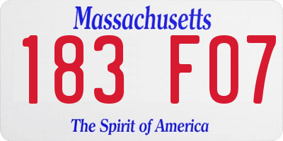 MA license plate 183FO7