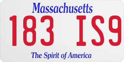 MA license plate 183IS9