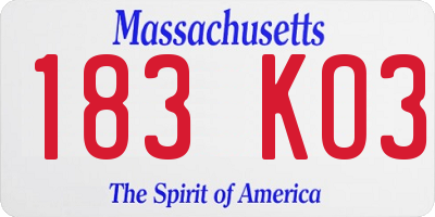 MA license plate 183KO3