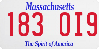 MA license plate 183OI9