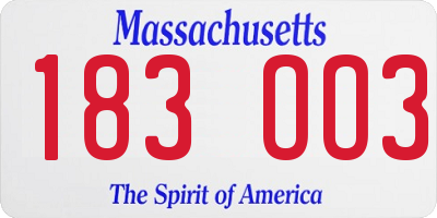 MA license plate 183OO3