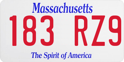 MA license plate 183RZ9