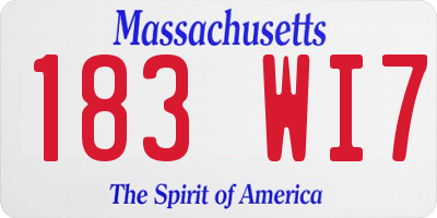MA license plate 183WI7