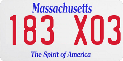 MA license plate 183XO3