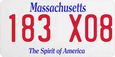 MA license plate 183XO8