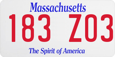 MA license plate 183ZO3