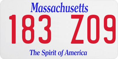MA license plate 183ZO9