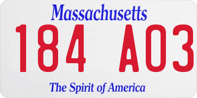 MA license plate 184AO3