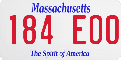 MA license plate 184EO0