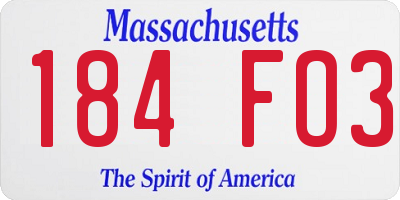 MA license plate 184FO3