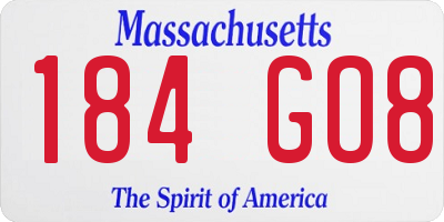 MA license plate 184GO8