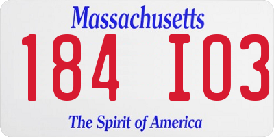 MA license plate 184IO3