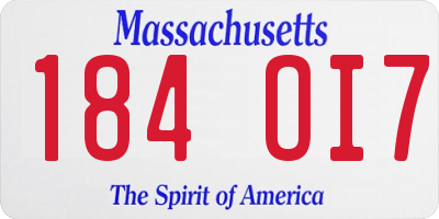 MA license plate 184OI7