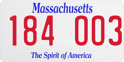 MA license plate 184OO3