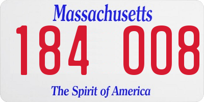 MA license plate 184OO8
