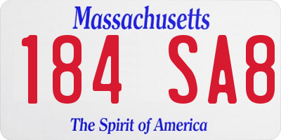 MA license plate 184SA8