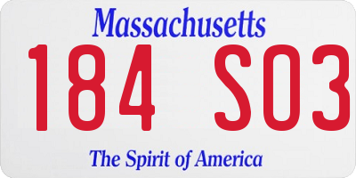 MA license plate 184SO3