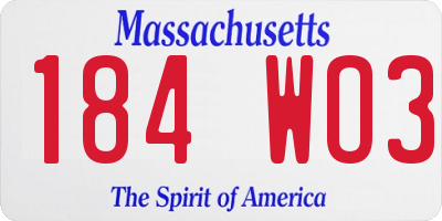 MA license plate 184WO3