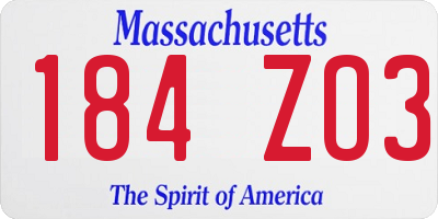 MA license plate 184ZO3