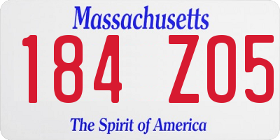 MA license plate 184ZO5