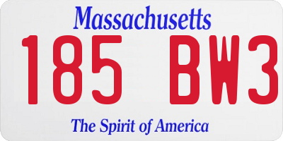 MA license plate 185BW3