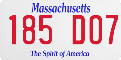 MA license plate 185DO7