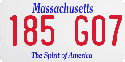 MA license plate 185GO7